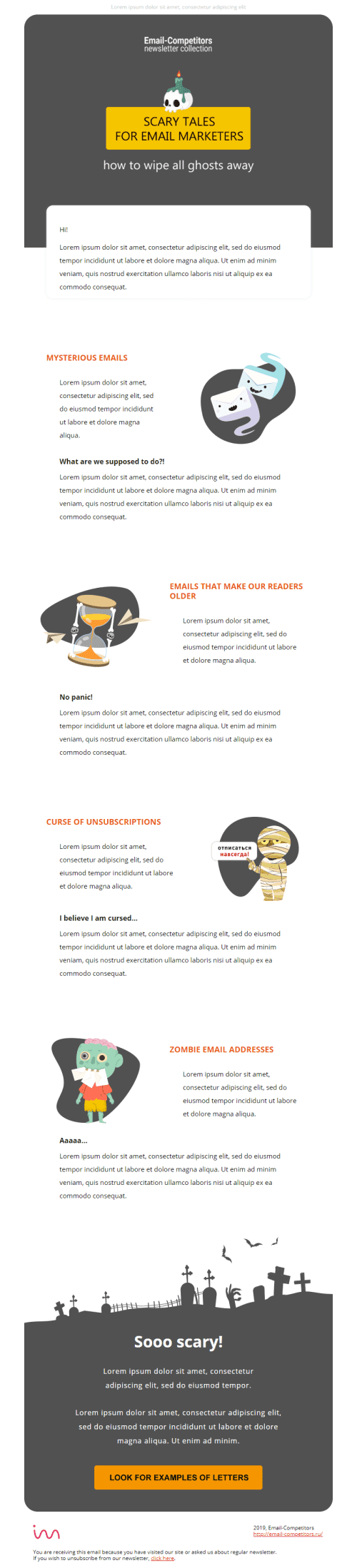 Modelo de E-mail de «Histórias assustadoras no escuro» de Halloween para a indústria de Publicações & Blogs Visualização de dispositivo móvel