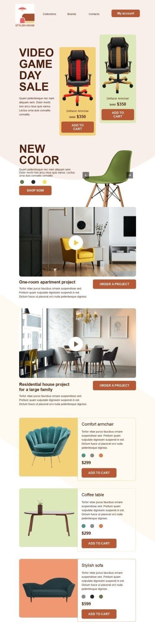 Modelo de E-mail de «Casa estilosa» de Dia do videogame para a indústria de Móveis, Decoração e DIY Visualização de dispositivo móvel