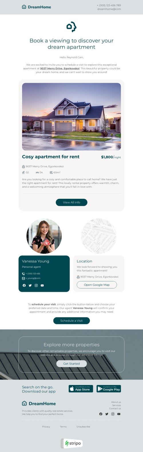 Modello email inviti «Pianificare la visita» per il settore industriale di immobiliari Visualizzazione mobile