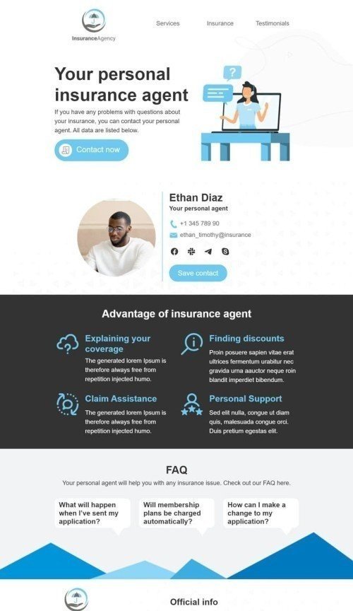 Alerts & Notifications Email Template «Personal assistant» for Insurance industry mobile view
